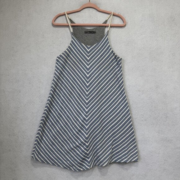 prAna Dress Womens Medium Blue White Chevron A-Line Swing Rope Strap Summer - Picture 1 of 7